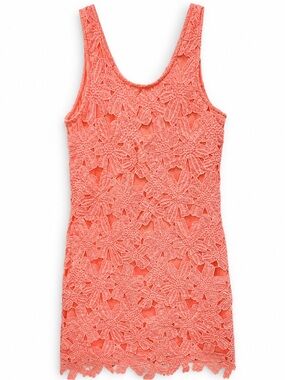 Sleeveless Coral Lace Overlay Dress